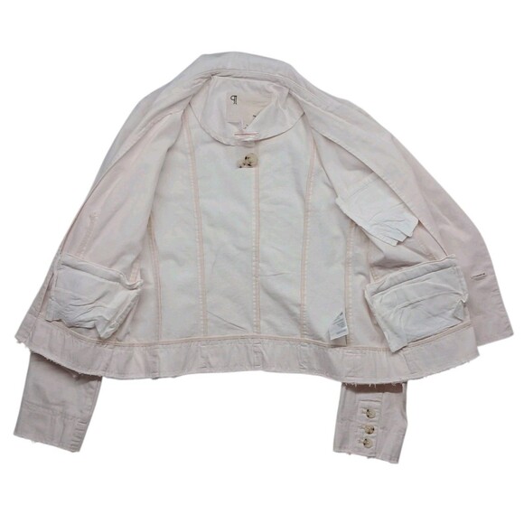 Anthropologie Pilcro Fray Hem Blazer Jacket Womens XS Ivory Pink Double Breasted - Picture 8 of 12